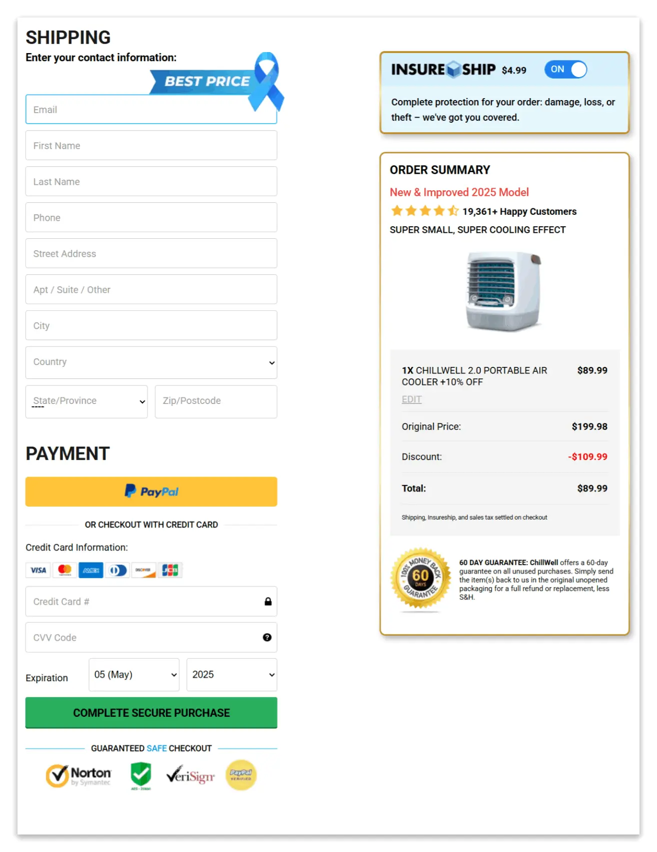 chillwell portable ac secure checkout page